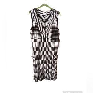 Calvin Klein Stripe V-neck Stretch Pullover Dress Size 14 NWT $60 Black White